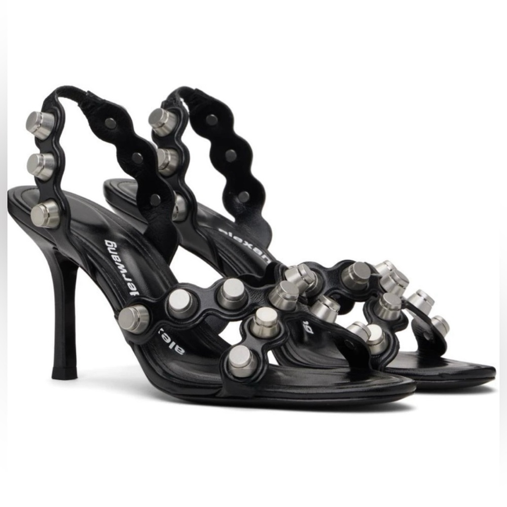 Alexander Wang Brushed Metal Stud Slingback Heel Black Sandals 7 (37) NWT
